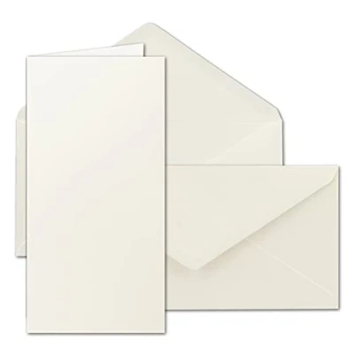 Abbildung von 50x Faltkartenset inklusive Briefumschläge in DIN Lang 11 x 22 cm Creme blanko Einladungskarten Klappkarten zum Selbstegestalten &amp; Kreieren