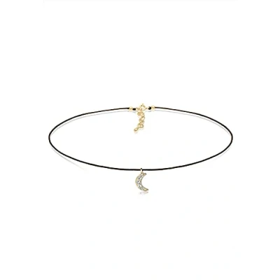 Abbildung von Elli Choker Kette Damen Silber 925 Vergoldet 24K Nylon Halbmond Anhänger Kristall Schmuck Geschenke für Frauen Halskette Mädchen Mama Freundin, Silberkette Länge 36 cm