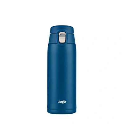 Abbildung von Emsa N21509 Travel Mug Light Thermo/Isolierbecher aus Edelstahl, 0,4 Liter, 8h heiß, 16h kalt, 100 Prozent dicht, auslaufsicher, spülmaschinengeeignet, Klappverschlussystem, Blau, 1 Stück (1er Pack)