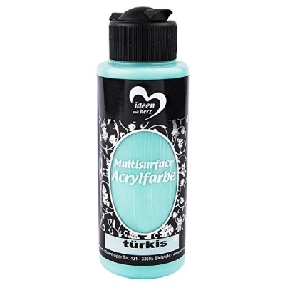 Abbildung von Acrylfarbe &quot;Multisurface&quot; Allzweckfarbe zum Bemalen von Holz, Glas, Polyester, Keramik, Porzellan, Terracotta, Styropor, Stoff, Leder Universalfarbe auf Wasserbasis 120ml (türkis)