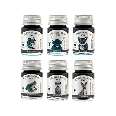 Abbildung von Octopus Write and Draw Ink Set MOUNTAIN, wasserfeste Tinte zum Schreiben und Zeichnen, Kalligraphietinte, Zeichentusche für Füllhalter, 6x10 ml