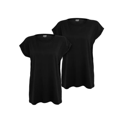 Abbildung von Urban Classics Extended Shoulder 2PACK Tshirt basic, Damen, Größe: Small, black