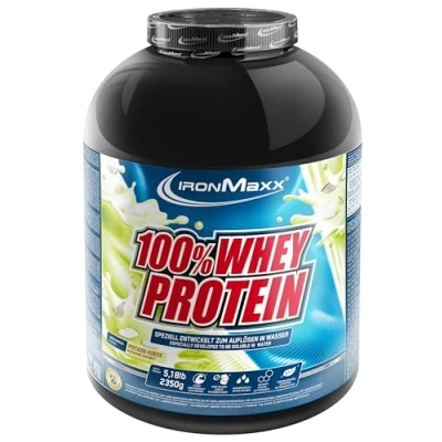 Abbildung von IronMaxx 100% Whey Protein Pulver Pistazie Kokos 2,35kg Dose zuckerreduziertes, wasserlösliches Eiweißpulver aus Molkenprotein viele verschiedene Geschmacksrichtungen
