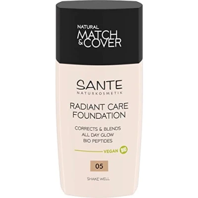 Abbildung von SANTE Naturkosmetik Radiant Care Foundation 05 Neutral Beige, vegane mit Bio Peptiden und hochwertigen Ölen, für strahlende Haut, pflegende nachhaltige Formel, 30ml
