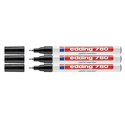Abbildung von edding 780 Glanzlackmarker schwarz 1 Lackmarker extra feine Rundspitze 0,8 mm Lackstift für Glas, Stein, Holz, Kunststoff und Papier wasserfest, stark deckend, sehr dünn