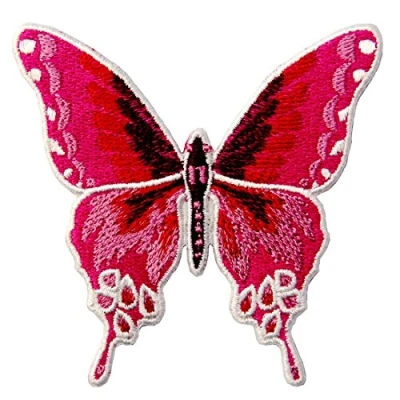 Abbildung von Aufnäher, bestickt, Design: Schmetterling, zum Aufbügeln oder Aufnähen, Rosa