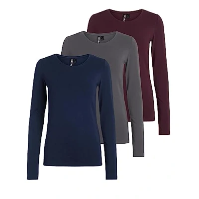 Abbildung von PIECES Damen PCSIRENE LS Tee 3 PACK NOOS CP, Port Royale/3 Grey P, M