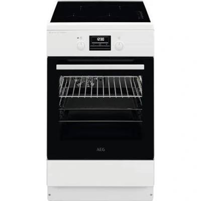 Abbildung von AEG Standherd mit Induktions Kochfeld 50 cm / SteamBake Feuchtigkeitszugabe AirFry Rost Grill A Versenkknebel Display Uhr 2 Paar Teleskopschienen Weiß CIB56494BW