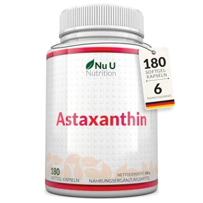 Abbildung von Astaxanthin 12mg 180 Hochwirksame Softgel Kapseln 6 Monats Vorrat Kraftvolles Antioxidans Ergänzungsmittel aus Haemotococcus Pluvialis Algen Hergestellt in Großbritannien