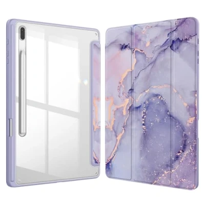 Abbildung von Fintie Hybrid Hülle für Samsung Galaxy Tab S8 Plus 2022/Tab S7 FE 2021/Tab 2020 12.4 Zoll Stoßfeste Abdeckung mit Transparent Klar Hartschalen Rückseite Schutzhülle, Lila Marmor