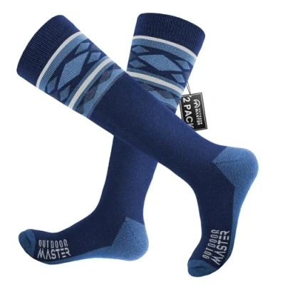Abbildung von OutdoorMaster Unisex Merinowolle Skisocken für Damen &amp; Herren, Winter Snowboarding Atmungsaktive Socken Outdoor Sportarten mit OTC Design/Anti Rutsch Bündchen