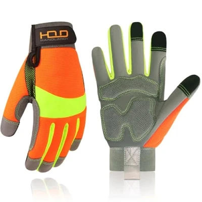 Abbildung von HANDLANDY Stoßdämpfende Arbeitshandschuhe,Touchscreen Flexible Vibrationsschutzhandschuhe,Schutzhandschuhe mit Atmungsaktive Spandex,Packung einer Handschuheklammer