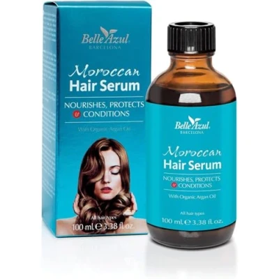 Abbildung von Belle Azul Moroccan Haarserum 100 ml Kapillar Serum mit Bio Arganöl Intensive Pflege Tiefenwirksamer Feuchtigkeitsspender Anti Frizz Hitzeschutz Für alle Haartypen Vegan Made in Spain