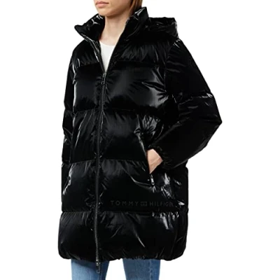 Abbildung von Tommy Hilfiger Damen Metalic Daunenmantel, Schwarz, L