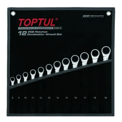 Abbildung von TOPTUL GPAQ1202 Ratschen Ringgabelschlüsselsatz mit Ratschenfunktion 8, 9, 10, 11, 12, 3, 14, 15, 16, 17, 18, 19 Chrom Vanadium Stahl