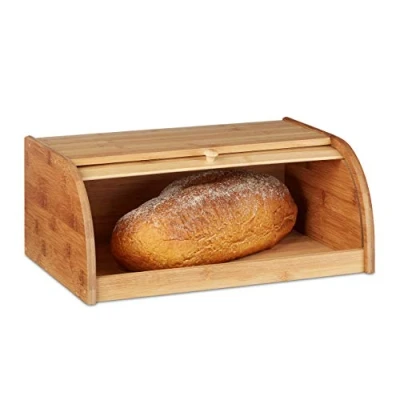 Abbildung von Relaxdays Brotkasten Bambus HBT: 16,5 x 40 27,5 cm Rollbrotkasten für aromadichte Brot Aufbewahrung Brotkiste mit Rolldeckel als Brottrommel oder Brotwächter Brötchen und Gebäck, natur