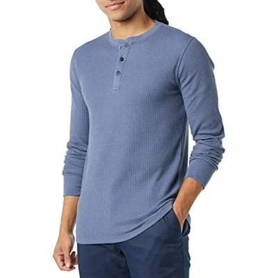 Abbildung von Amazon Essentials Herren Langärmeliges Waffel Henley, Schmale Passform, Indigo, S