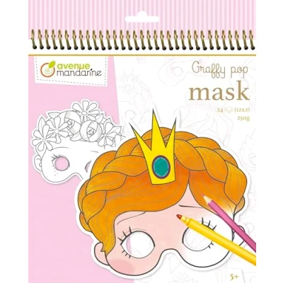 Abbildung von Avenue Mandarine GY021O Malbuch Graffy pop mit vorgestanzten Masken zum Ausmalen, 250g Zeichenpapier gedruckt, 24 Blatt, 12 verschiedene Motive x 2, geeignet für Kinder ab 5 Jahren, 1 Stück, Rot