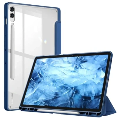 Abbildung von Fintie Hybrid Hülle für Samsung Galaxy Tab S10+ Plus/S9 FE+ Plus/S9+ Plus 12.4 Zoll Tablet mit Stifthalter Stoßfeste Schutzhülle transparenter Hartschale auf der Rückseite, Blau