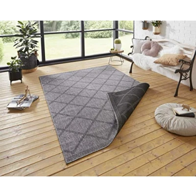 Abbildung von NORTHRUGS In und Outdoor Teppich Corsica 80x150cm Wendeteppich Wetterfest Modern Geometrisches Muster Läufer für Balkon Terrasse Garten Wintergarten Wohnzimmerteppich Wasserfest Schwarz Anthrazit