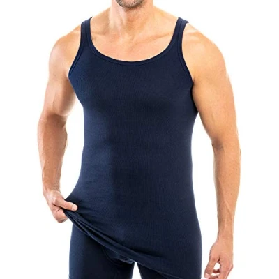 Abbildung von HERMKO 3007 3er Pack extralanges Herren Unterhemd (+10 cm) Tank Top aus 100% Bio Baumwolle, Größe:D 9 = EU 3XL, Farbe:Marine