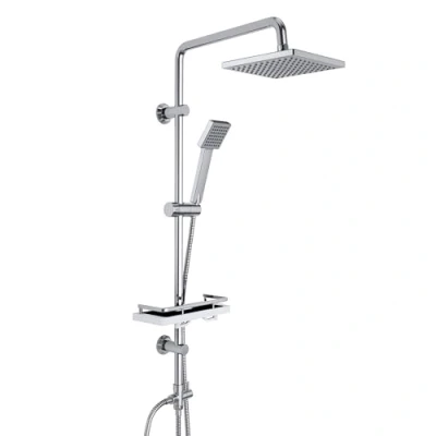 Abbildung von Görbach Regendusche Duschset ohne Armatur, Edelstahl Duschsystem mit Ablage, Duschstange set Kopfbrause 20x20cm