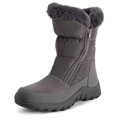 Abbildung von Polar Damen Gedächtnisschaum Zwilling Reißverschluss Öffnen Ziehen Sie An Nylon Wasserdicht Kunstfell Gefüttert Winter Regen Schnee Stiefels Grau UK9/EU42 YC0664