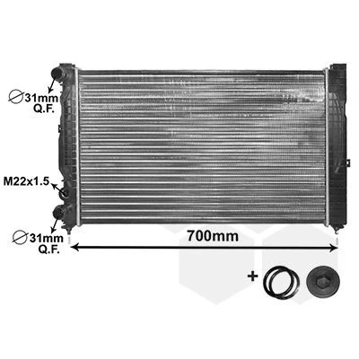 Abbildung von VAN WEZEL 03002123 Kühler, Motorkühlung Aluminium 630 375 35 *** IR PLUS mit Zubehör Kühlrippen mechanisch gefügt AUDI: A4 B5 Saloon, Avant