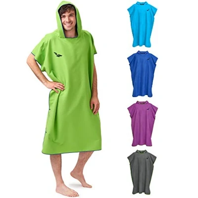 Abbildung von Fit Flip Strandponcho für Surfer Poncho Handtuch schnelltrocknend Surf Mikrofaser Umkleidehilfe Strand Surfponchos Ultraleicht Badeponcho Erwachsene (Größe L, Grün/Dunkelblau)