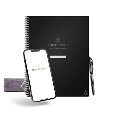 Abbildung von ROCKETBOOK Wiederverwendbarer akademischer Planer für Schüler und Lehrer, inklusive 13 Seitentypen, schwarzer Einband, Briefgröße