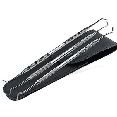 Abbildung von 3 Eckenheber Fußpflege Set Fußpflegeinstrument mit Etui Edelstahl Fein Mittel Breite Enden Nagelheber Nagelpflege Doppelinstrument Pediküre Instrument. Qualität vom Fachhandel