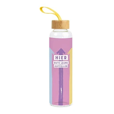 Abbildung von Grafik Werkstatt Trinkflasche aus Glas mit lustigem Spruch Griffschlaufe 550 ml Gute Laune