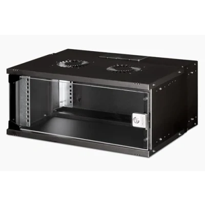 Abbildung von DIGITUS Netzwerkschrank 19 Zoll Rack 4 HE Unmontiert Wandmontage 400 mm Tiefe 327 Nutztiefe Traglast 60 kg Glastür SOHO Pro Serie Schwarz