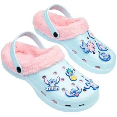Abbildung von Disney Stitch Clogs Hausschuhe Damen, Plüsch mit Fleecefutter &amp; abnehmbaren Ansteckern (Clogs Charms Stitch, 39/40 EU)