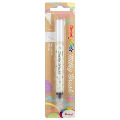 Abbildung von Pentel XGFH PWX Milky Brush, Pinselstift enthält flüssige, matt trocknende Pastellfarbe, weiß, 1 Stück auf Blisterkarte