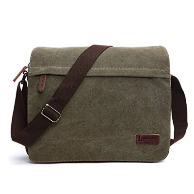 Abbildung von LOSMILE Herren Umhängetaschen, Leinwand Schultertaschen, 13.3&quot; Laptoptasche,Schulranzen, für Schule und Arbeits,für Männer Frauen. (L grün)