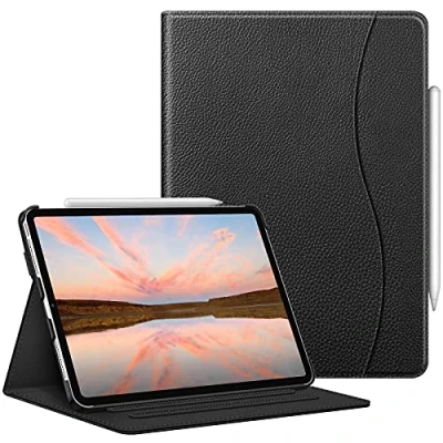Abbildung von Fintie Hülle für iPad Pro 11 Zoll 4. Generation/ 3. Gen/ 2. Gen (Modell 2022/2021/2010), Multi Winkel Folio Schutzhülle mit Stifthalter, Dokumentenfach und Auto Schlaf/Wach Funktion, Schwarz