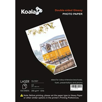Abbildung von KOALA Fotopapier für Laserdrucker, Doppelseitig, Glänzend, A3, 200 g/m², 100 Blatt. Geeignet zum Drucken von Fotos, Zertifikaten, Broschüren, Flyern, Faltblättern, Grußkarten, Kalendern, Kunst