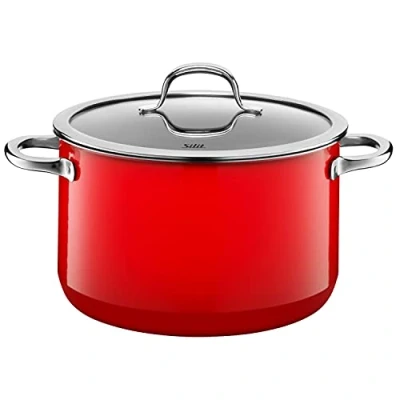 Abbildung von Silit Passion Red Kochtopf groß 24cm, Glasdeckel, Fleischtopf Induktion 6,4l, Silargan Funktionskeramik, rot