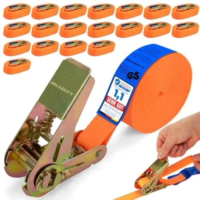 Abbildung von HASKYY 5 Stück 800kg 5m Spanngurte mit Ratsche 1 teilig Einteilig Zurrgurte 0,8T Ratschengurte 27mm Orange 800daN