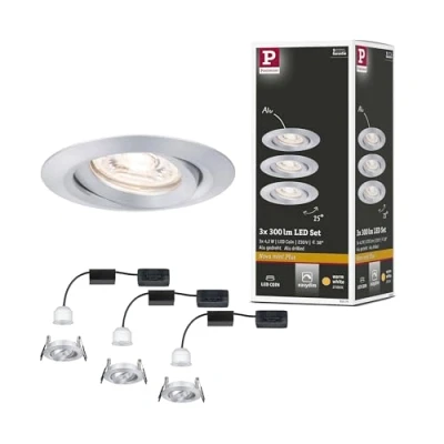 Abbildung von Paulmann 92975 Nova Mini Plus LED Einbauleuchte Coin 3er Set rund schwenkbar 3x4,2W EasyDim dimmbar Alu Einbaulampe Aluminium Warmweiß 2700K, 126 W