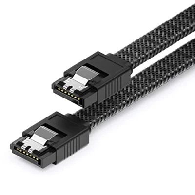 Abbildung von deleyCON 30cm SATA 3 Kabel Nylon 6 Gbit/s Datenkabel III Anschlusskabel Serial ATA Verbindungskabel für Mainboard &amp; Festplatte HDD SSD 2 S L Stecker Gerade Schwarz