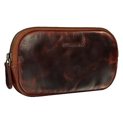 Abbildung von STILORD &#039;Mike&#039; Vintage Leder Etui Ledermäppchen ideal für Stifte Handy Kosmetik Geld Brille Schlüssel Federmappe Schminktasche Echtleder