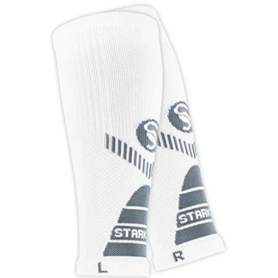 Abbildung von STARK SOUL 2 Paar Waden Kompressionsstrümpfe ohne Fuss für Damen und Herren, Sport Wadenstulpen, Wadenbandage, Beinlinge, Weiss, Gr. M