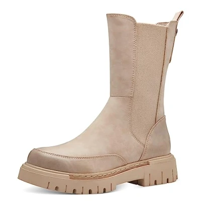 Abbildung von MARCO TOZZI Damen Chelsea Boots aus Kunstleder Plateau, Beige (Dune), 38