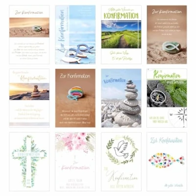 Abbildung von Edition Seidel Set 12 Konfirmationskarten mit Umschlag Glückwunschkarte zur Konfirmation Konfirmationskarte Kartenset (Doppelkarten/Klappkarten Briefumschlag) (SW026)
