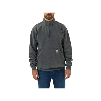 Abbildung von Carhartt Herren Sweatshirt mit Stehkragen und mittelschwerem Viertelreißverschluss, lockere Passform, Grau, XL