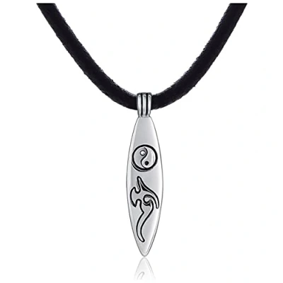 Abbildung von DonDon Herren Lederkette Leder Halskette 50 cm mit Edelstahl Anhänger Yin Yang Board
