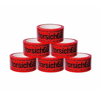 Abbildung von BIGtec 6 Rollen Paketklebeband Vorsicht Glas leise abrollend Klebeband Packband Paketband Verpackungsband Kartonband Standard 66m lang 48mm breit rot Verpackungsmaterial Paket Karton