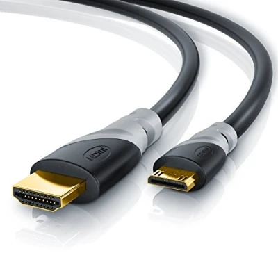 Abbildung von CSL 3m Mini HDMI auf Kabel 2.0 Ultra HD 4k 60Hz 2160p 18Gbps 3D Ethernet Full 1080p 3 fach geschirmt schwarz